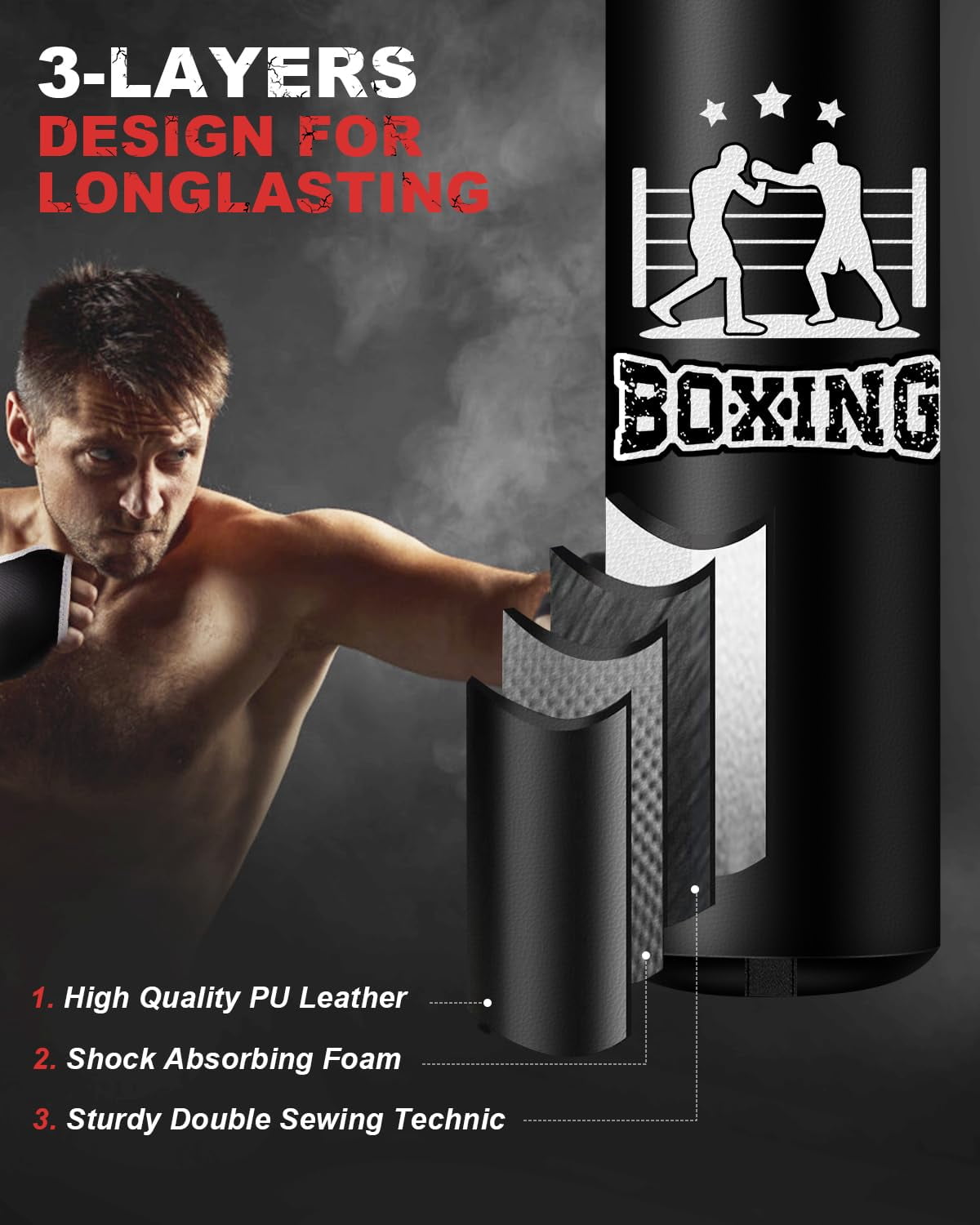 Punching Bag For Adults  4ft Pu Heavy Boxing Bags With Chain Ceiling Hook Hanging Kickboxing Muay Thai Karate Judo Home Gym Unfilled