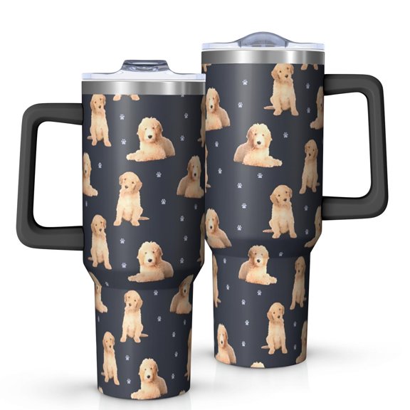 OBREWU Goldendoodle Dog Tumbler with Handle and Lid,Goldendoodle Dog 40oz Double Wall Vacuum Insulated Tumbler,Cups Gift for Women and Men