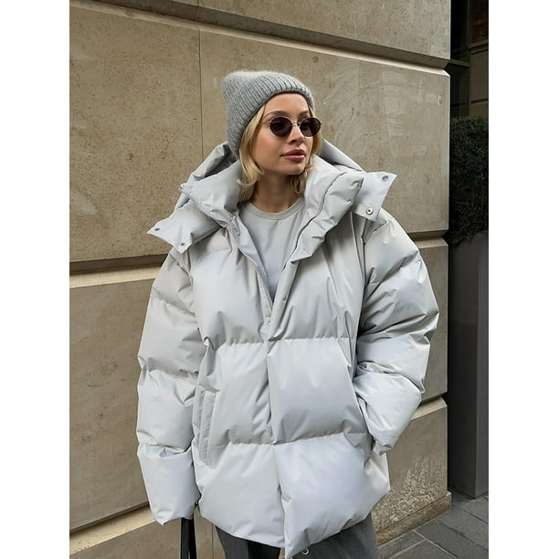 Parka gruesa con capucha para mujer, chaqueta holgada de gran tamaño con bolsillo y cremallera, ropa de calle para invierno, novedad de 2024