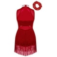 thumbnail image 2 of Runhomal Justaucorps de Ballet Sans Manches à Paillettes pour Filles, Robe à Franges, Style Latin Moderne Jazz Tango Rumba Salsa, Bourgogne 14, 2 of 7