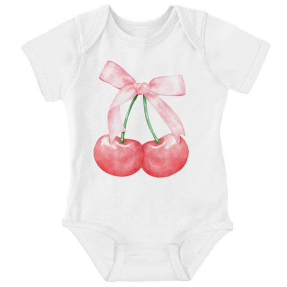 Vintage Coquette Cherries with Bow Bodysuit Jumper Girls Infant Baby Brisco Brands NB
