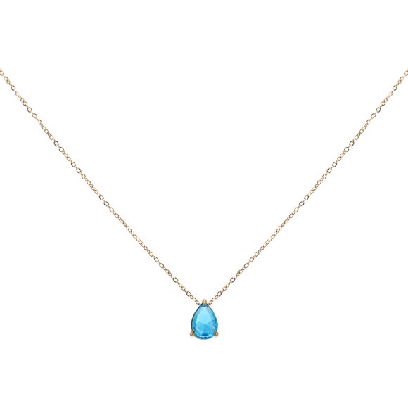 Uxcell Birthstone Necklace for Women, Teardrop Cubic Zirconia Pendant Necklace, Lake Blue