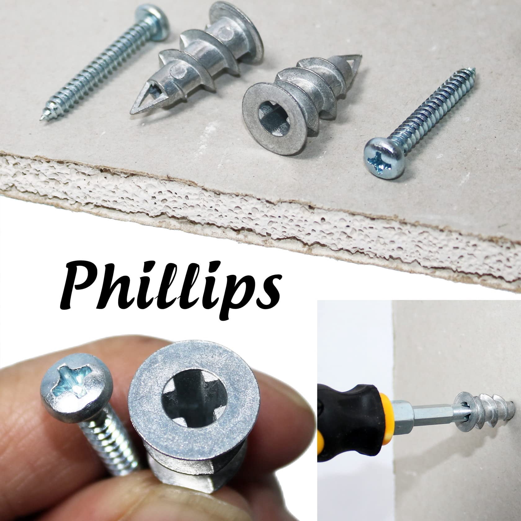 50Pcs #8 Self Drilling Metal Drywall Anchors and Screws kit, 25 Heavy Duty Hollow Sheetrock Anchors + 25 1-1/4'' Screw, No Pre Drill Hole Required - Hold 75lbs for Wall Hanging and Mounting