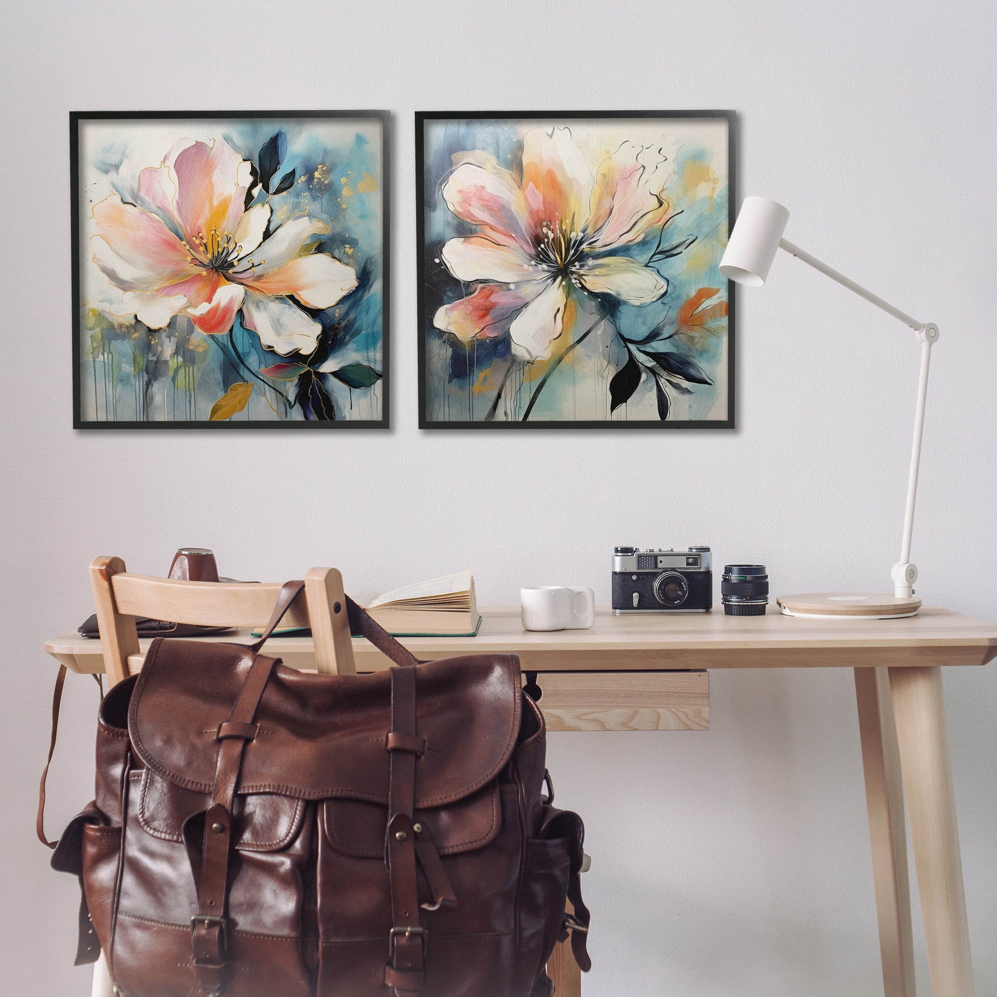 Stupell Industries Modern Dripping Blooms Botanical & Floral Painting Black Framed Art Print Wall Art, 24 x 24, Set of 2