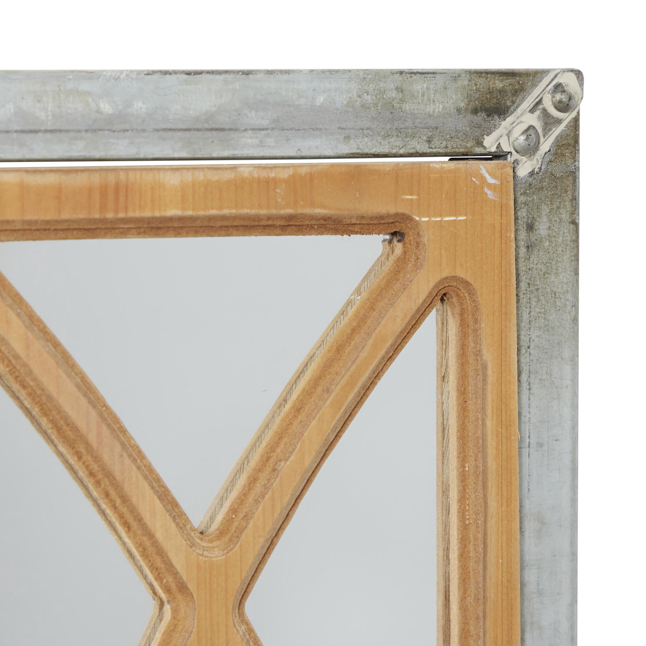 DecMode 15" x 52" Brown Window Pane Inspired Panel Geometric Wall Mirror with Galvanized Metal Frame
