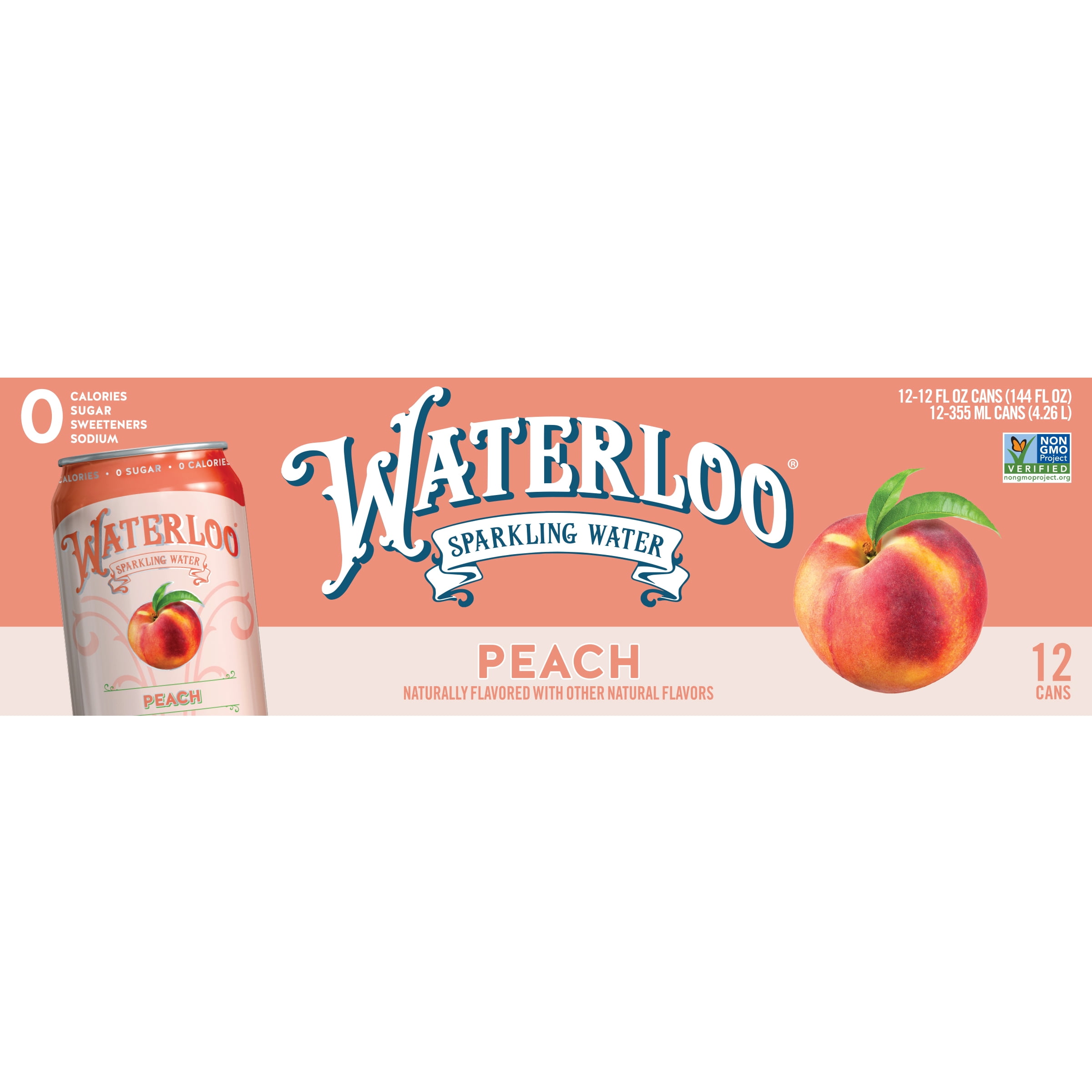 Waterloo Sparkling Water, Peach, 12 fl oz, 24 Pack Cans