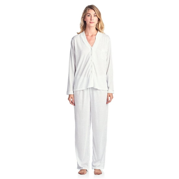 Casual Nights Women's Long Sleeve Floral Lace Trim Pajama Set