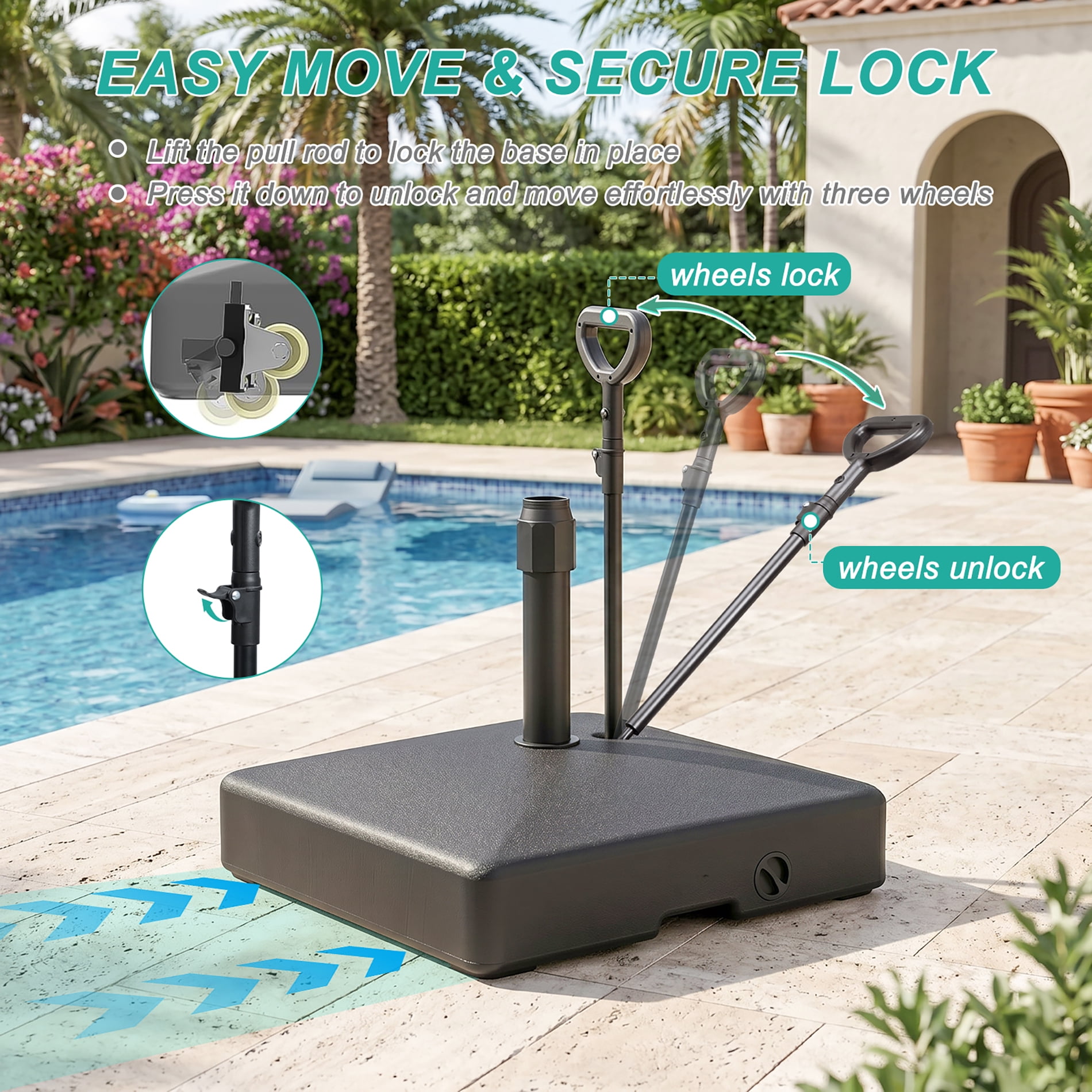 BPS Heavy Duty Fillable Outdoor Patio Umbrella Base with Wheels Pull Rod Black