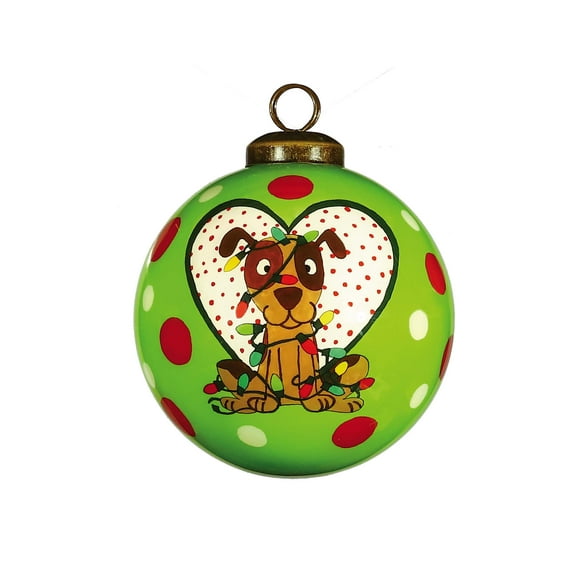 Inner Beauty I Love my Dog Hand Painted Glass Christmas Ornament