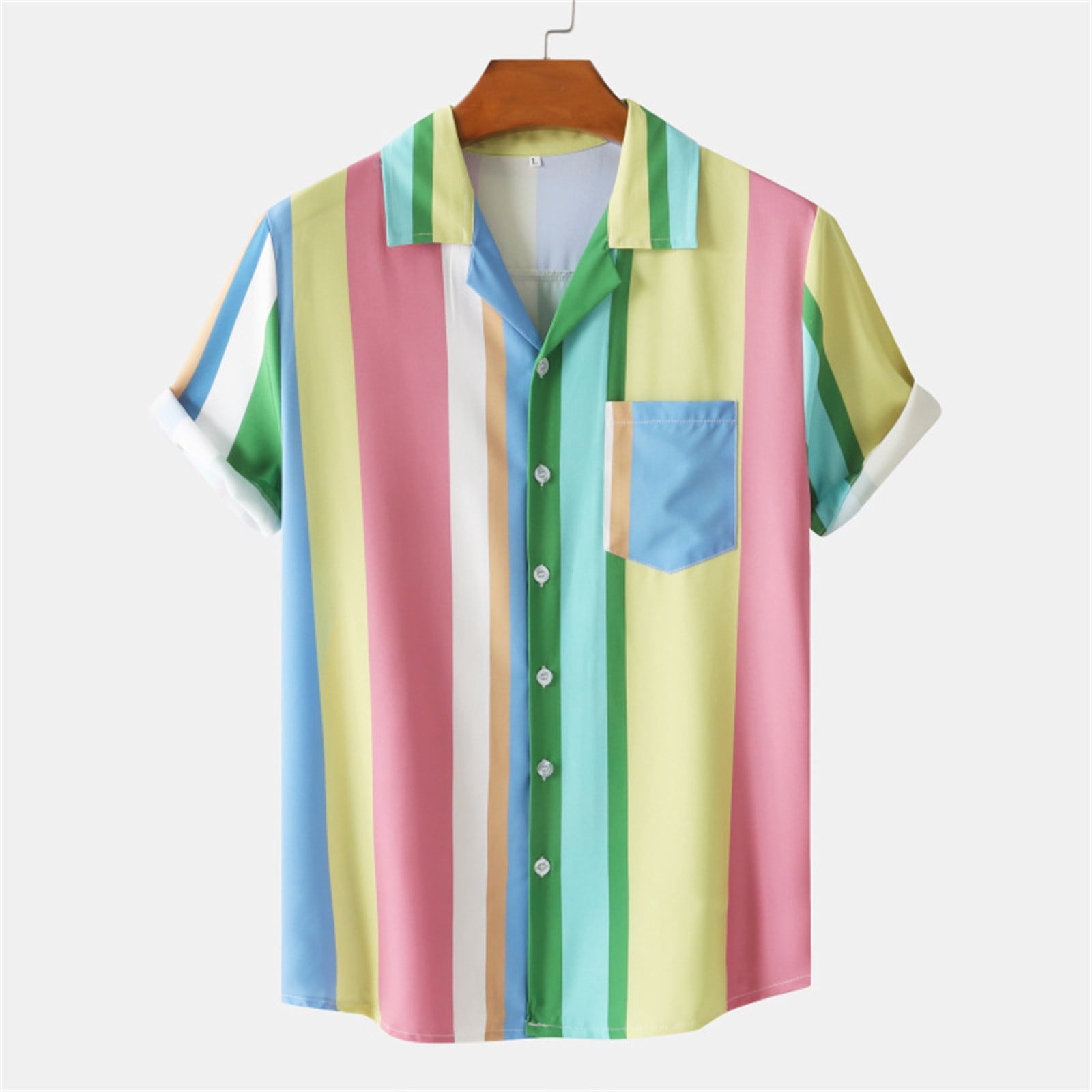 PLEPAN Men's Short Sleeve Cuban Collar Shirt - Breathable Stripe Texture Guayabera For Summer & Beach
