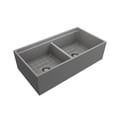 thumbnail image 2 of Contempo Apron Front Step Rim Fireclay 36 in. Double Bowl Kitchen Sink with Protective Bottom Grid and Strainer in Matte Gray, 2 of 6