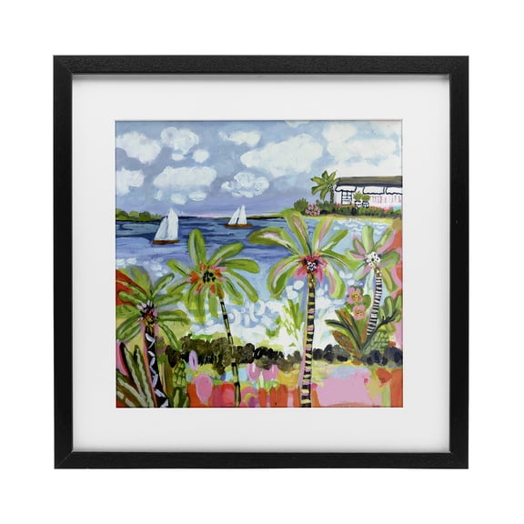 Stupell Industries Palm Trees in Bright Sun Black Framed Print Under Glass design by Karen Fields, 13 x 13