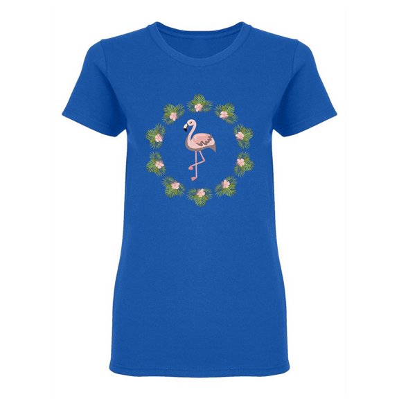Tropical Flowers And Flamingo Shaped T-Shirt Women -Image by Shutterstock, Female Large