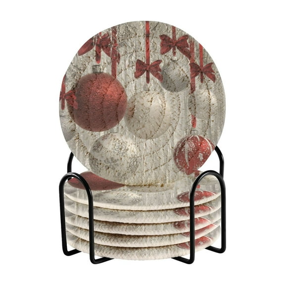 WOBOGO Christmas Ornaments Coil Coasters Set of 6 Minimalist Cotton Woven 3.94 inch Non-Slip Insulated and Absorbent Home Accessories.