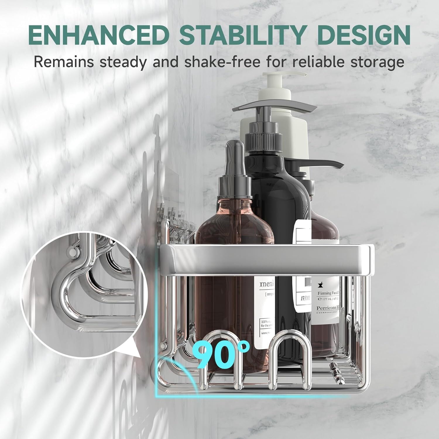 Veken Rustproof Shower Caddy 6-Pack, Ideal for Gift, Large Wall Mounted Rack, Bathroom Shelves Over Toilet, Organizer Storage Accessories with Soap Dish & Toothbrush Holder, Silver