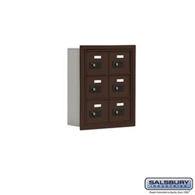 Salsbury 19035-06ZRC 5 in. Cell Phone Storage Locker - 3 Door High Unit - 6 A Doors - Bronze - Recessed Mounted - Resettable Combination Locks