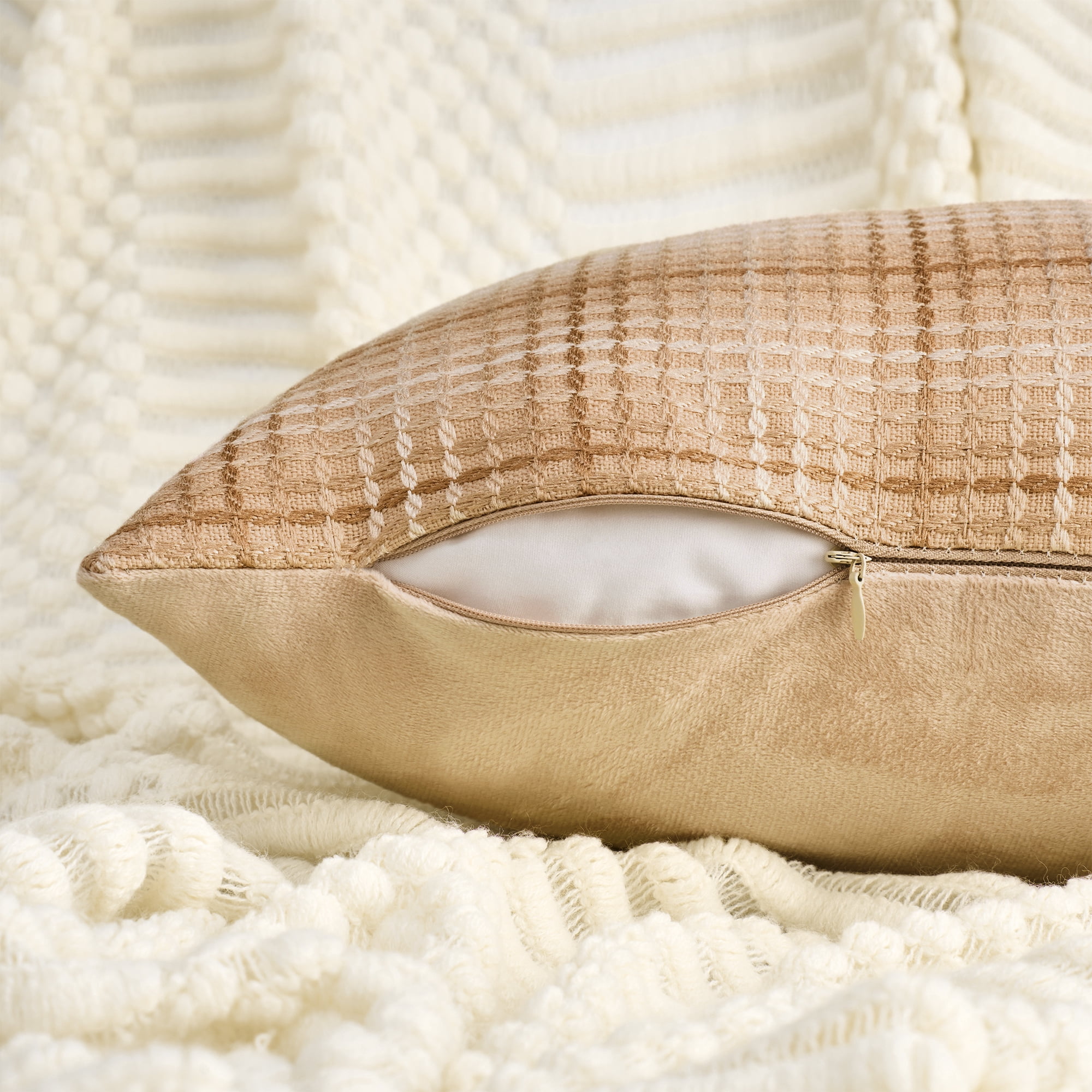 Unique Bargains Plaid Decorative Throw Pillow Covers Pack of 2 Khaki 20" x 12"