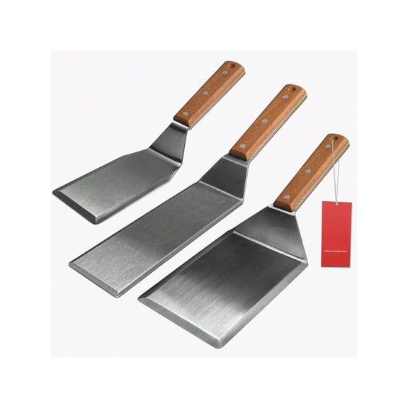 Stainless Steel Full Tang Handle Beveled Edges Grill Spatula Set, 3 pcs