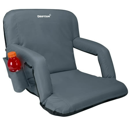 Sports Bleacher Chair - Driftsun Expanded Width Deluxe Stadium Seat / Folding Reclining Bleacher Chair with Back / Sport Chair Reclines Perfect for Bleachers, Lawns, and Backyards (Extra Wide - Grey)