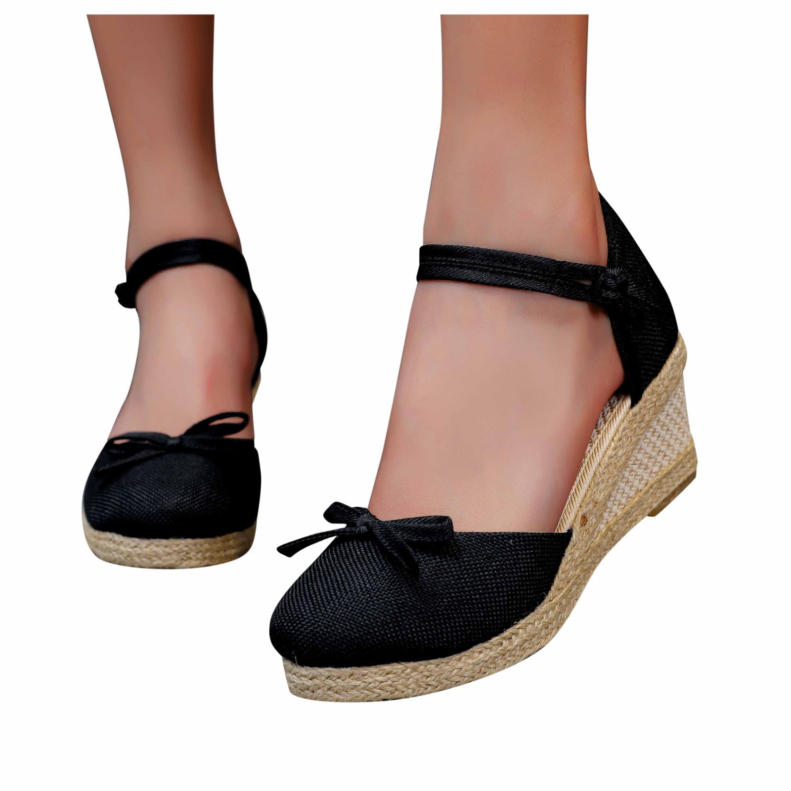 Qonetic Women's Closed Toe Platform Sandals Summer Buckle Ankle Strap Espadrilles Wedge Sandals 
