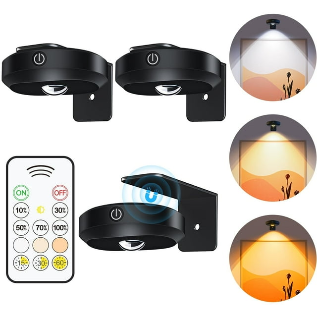 WILLED Lumières pour Mur, Lot de 3 Lumières de Cadre Photo 1200mAh à Batterie Rechargeable, Lumières de Rondelle avec Télécommande, Éclairage Artistique à Intensité Réglable et Minuterie pour Peintures Sans Fil, Lumière Magnétique de Galerie