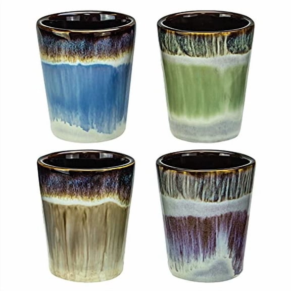 Shot Glasses Set of 4 Ceramic Glazed Shot glass Beautiful 1.5 oz Shots Glasses for Men & Women Drinking Whiskey, Tequila, Vodka, Best Gift Idea or Party Favor (Set of 4 Multicolor)
