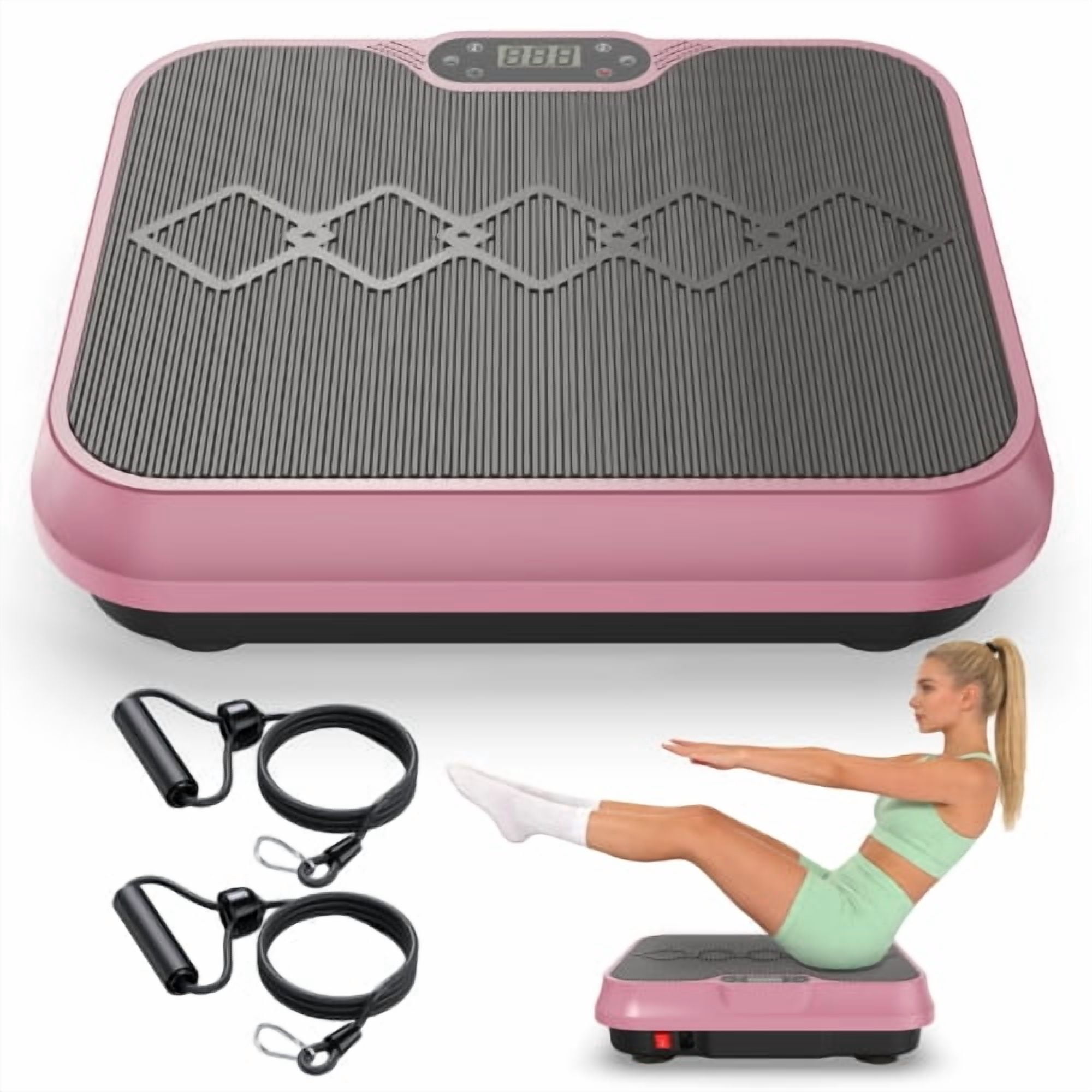 Vibration Plate Exercise Machine, Whole Body Workout Platform with Remote Control and Resistance Bands, Full Body Vibration Fitness Platform for Home Gym Weight Loss, Rose Red