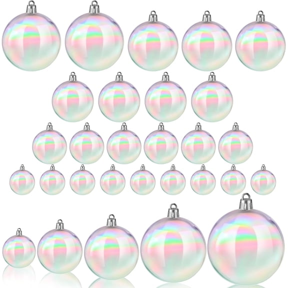 24 Pcs Christmas Iridescent Ornaments Halloween, Transparent DIY Shatterproof Hanging Rainbow Ball Christmas Ornament 5 Different Sizes for Party, Wedding, Home Decor (Clear)