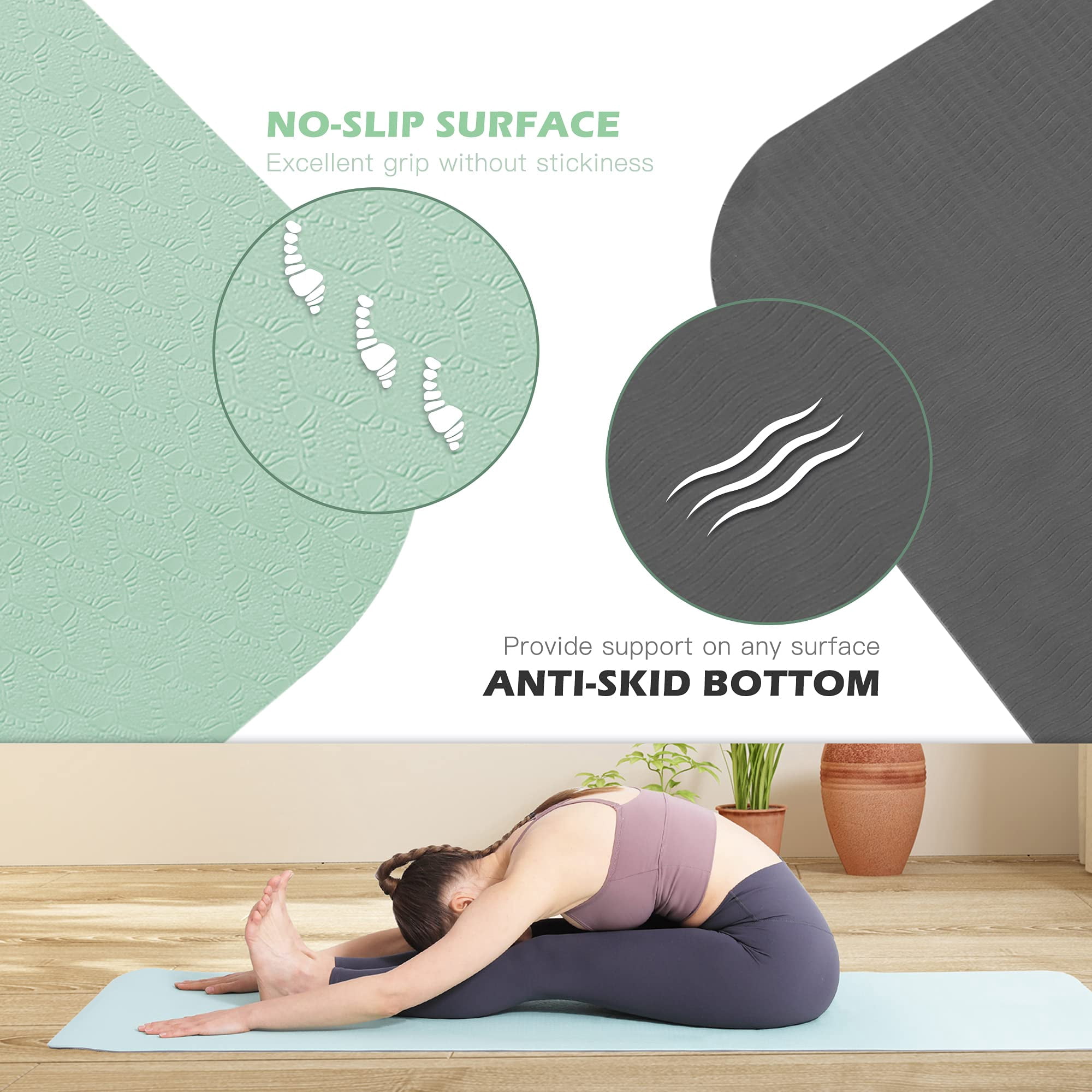 Non-Slip Yoga Mat – Eco Friendly Anti-Tear Pilates Mat, 1/4” Thick Exercise Mat for Women with Carrying Sling & Storage Bag