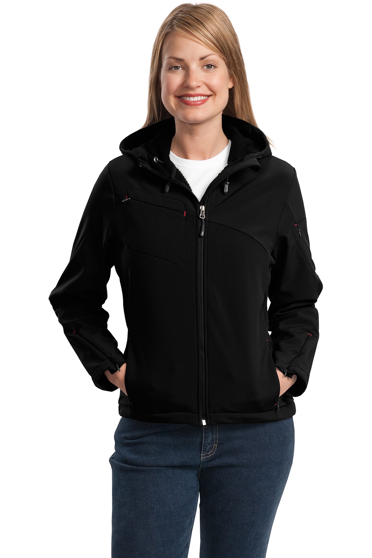 Port Authority L706 Ladies Textured Hooded Soft Shell Jacket - image 2 of 2