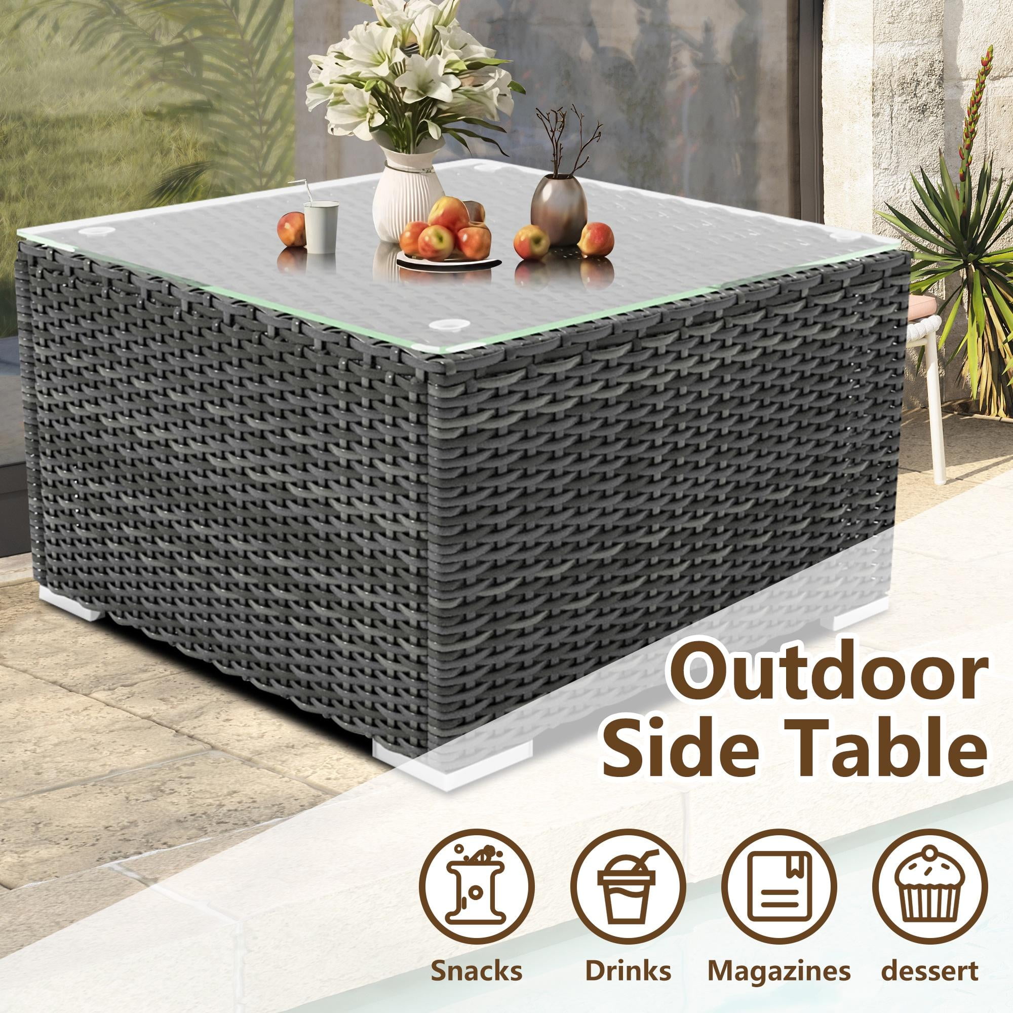 4 Pieces Patio Sofa Furniture Set with Storage Box, Wicker Sectional Sofa Outdoor Furniture Set, Patio Conversation Sets for Backyard Porch Garden Balcony, Beige