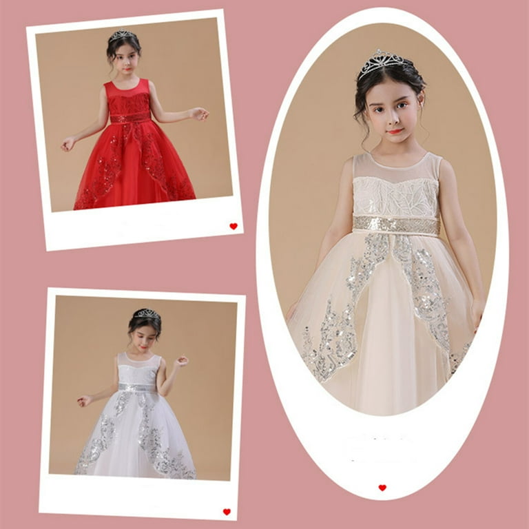 White Baby Girls Dress 2-12year old Kids Dress for Party Wedding flower  girl Dress Sequins Children’s Pageant Gown Girls Dress