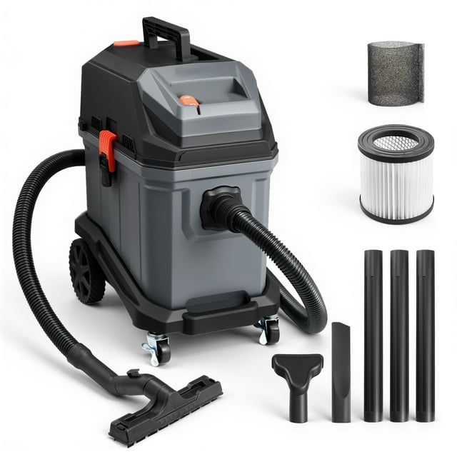 KFFKFF Commercial Shop Vac, 11 Gallon Wet Dry Shop Vacuum, 5.5 Peak HP Portable with One-Button Self-Cleaning
