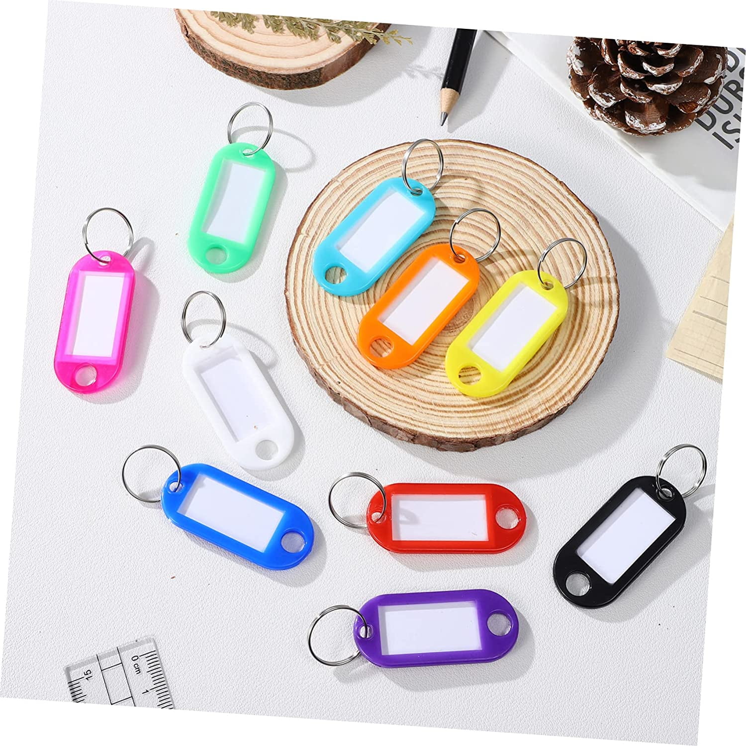 WFPOWER Car Key Tags, 300pcs Car Dealer Key Tags with Rings and 2 Fine Point Pens, Plastic Key Tags with Labels, Dealer Key Ring Tag Identifiers