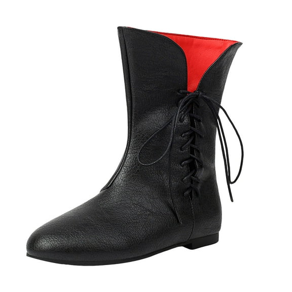 Mostsola Ankle Boots for Women Vintage Wide Calf Round Toe Booties Lace up Pull on Short Flat Boots