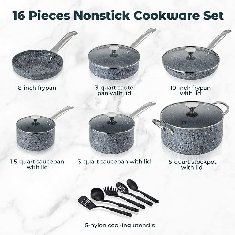  16 Pieces Nonstick Cookware Set - KOCH SYSTEME CS Nonstick  frying pans, Grey Granite Cookware with Derived Coating, Induction Pot&Pan  Set, Stainless Steel Handle, All Stoves Compatible, APEO PFOA-Free: Home 