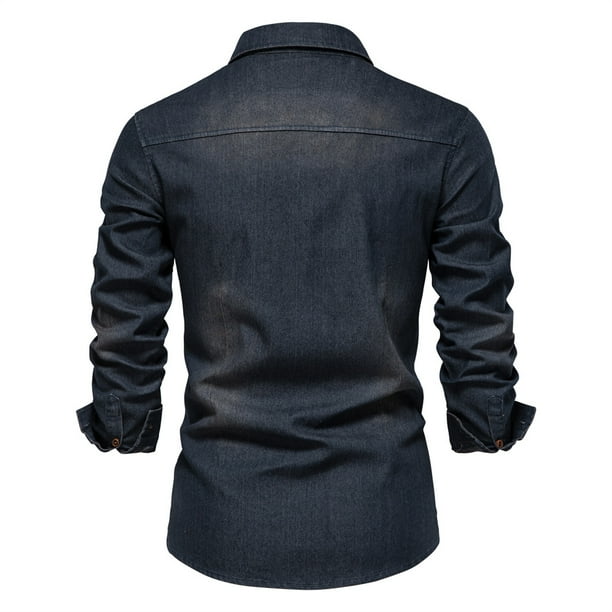 Camisa Vaquera AIOPESON Hombre Manga Larga Algodon AIOPESON camisa de mezclilla de algodon Walmart en linea