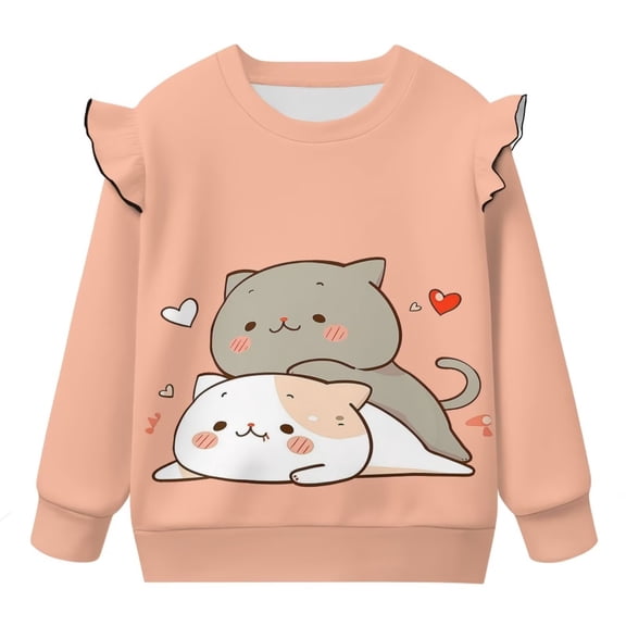 Yuyamidu Toddler Girl Cat Sweatshirt Pink Crewneck Ruffle Long Sleeve Top Girls 1T 2T Cute Graphic Pullover Sweatshirts Casual Fall Outfits Lightweight Soft Workout Clothes