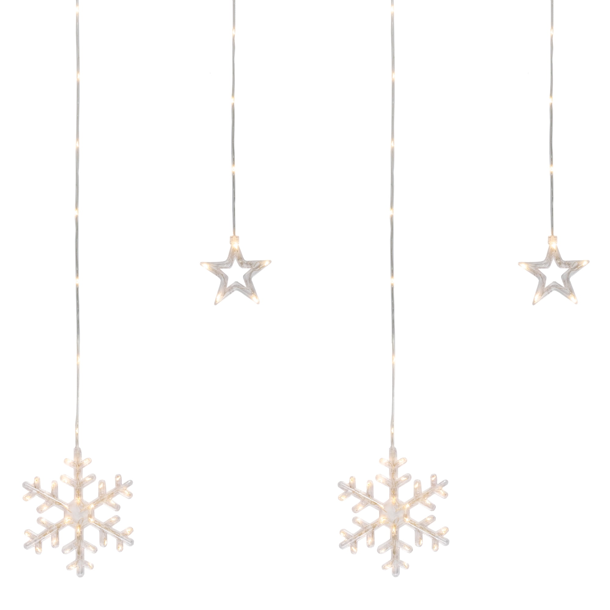 250 Clear LED Star and Snowflake Window Curtain Christmas Lights - 15.75' Clear Wire