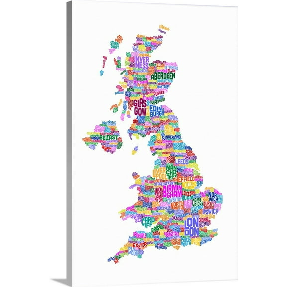 Great BIG Canvas | Michael Tompsett Premium Thick-Wrap Canvas entitled Great Britain UK City Text Map, Colorful