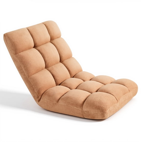 VEVOR Floor Chair, 14 Adjustable Positions Folding Floor Gaming Chair with Back Support, Sturdy Metal Frame with Recycled Foam and Coral Fleece Surface, Multifunctional, Brown