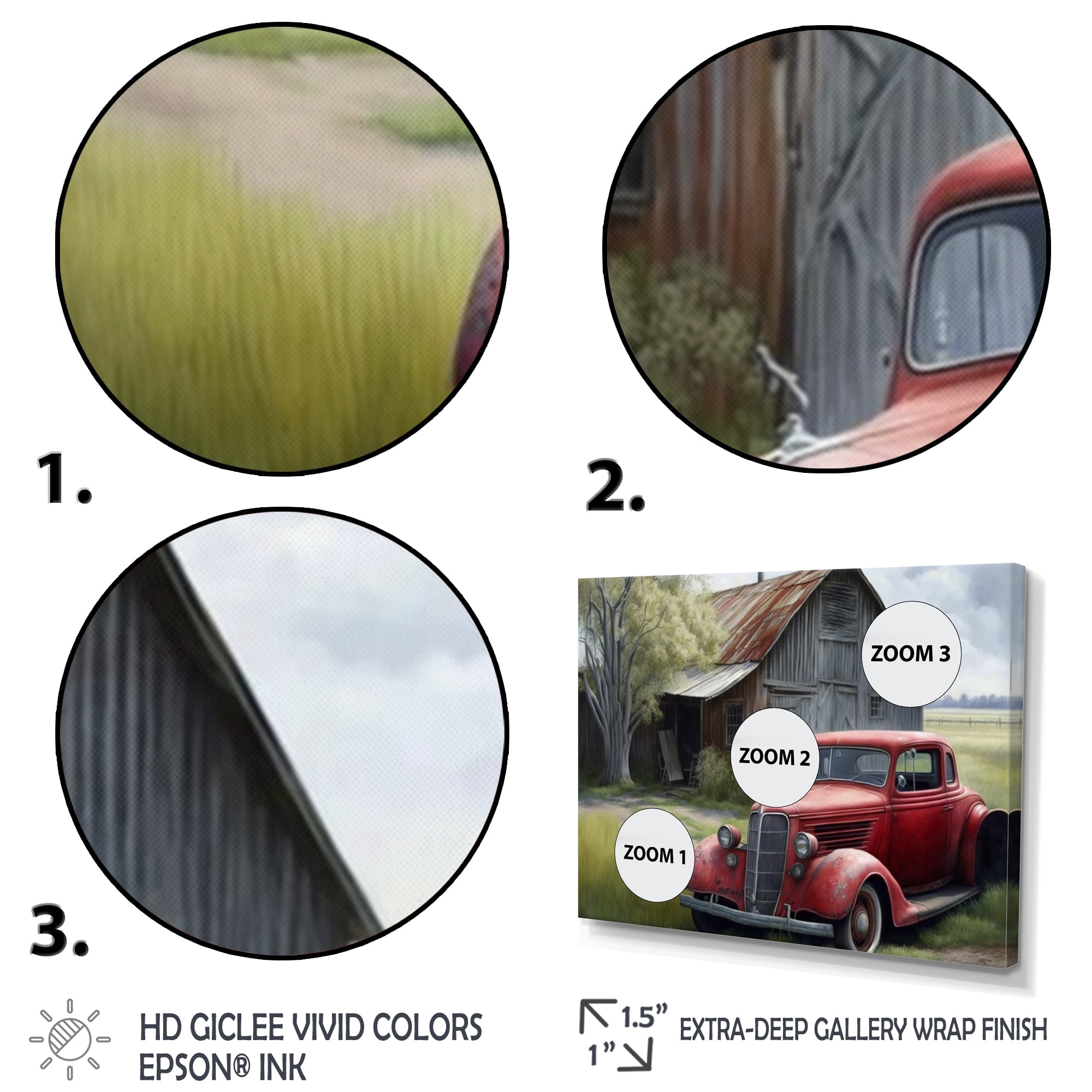 Designart Red Car By Barn Canvas Wall Art