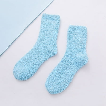 

Aoliandatong Coral Velvet Socks Women S Solid Color Comfortable Thickened Warm Sleeping Socks Floor Socks(Blue1)