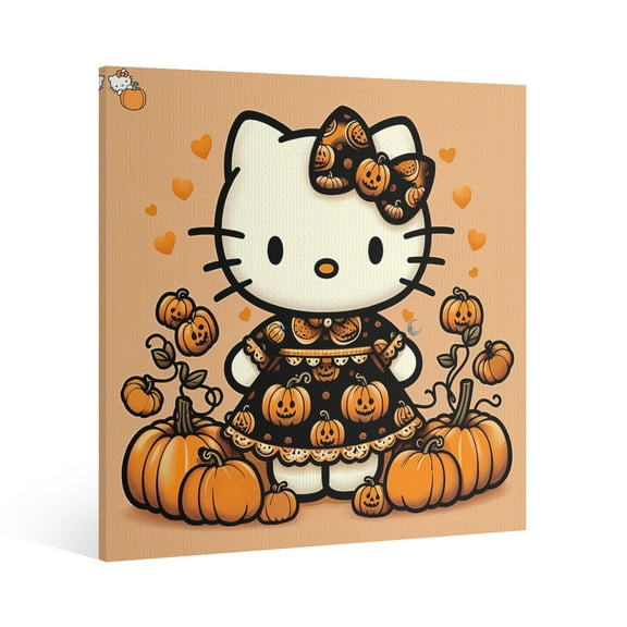 Hello Kitty Thanksgiving halloween Canvas Wall Art Cartoon Wall Decor | HD Printed & Wooden framed wall art | Modern Wall Decor for Gift | Kids Room Decor | Made in USA 8x8 Inch