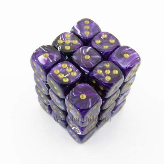Purple Vortex Dice with Gold Pips D6 12mm (1/2in) Pack of 36 Chessex