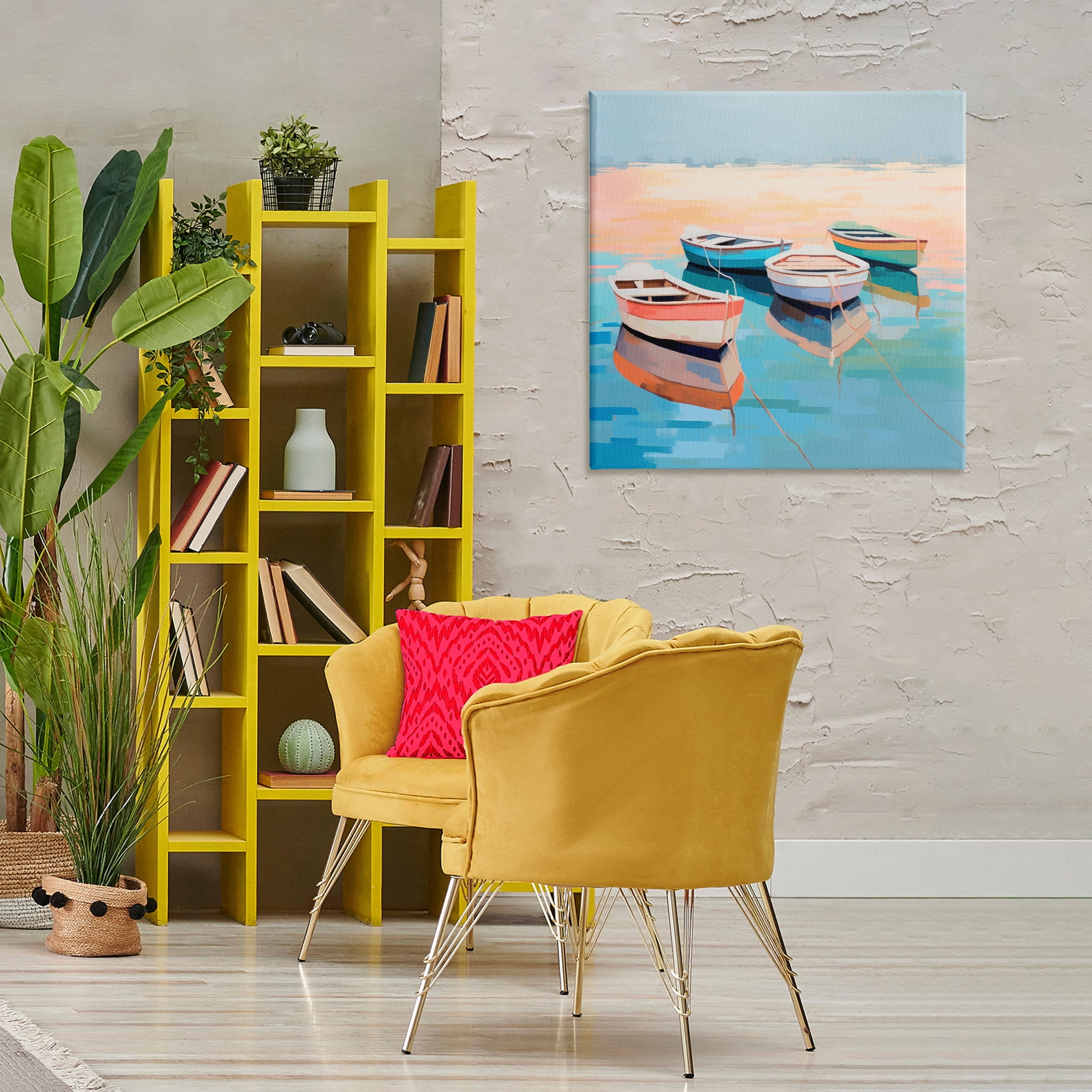 Stupell Industries Boat Reflection Shore Transportation Painting Gallery Wrapped Canvas Art Print Wall Art, 30 x 30