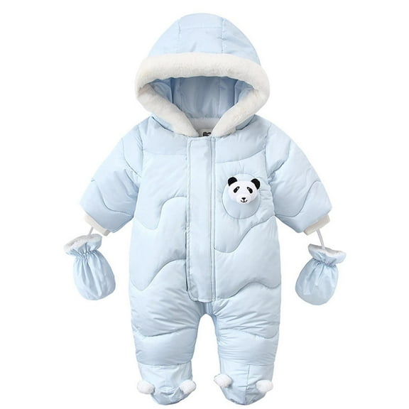 Lilgiuy Baby Boys Girls Winter Snowsuit Casual Solid Color Hooded Jumpsuit Coat Footie Onesie Romper Puffer Jacket Outwear Gloves for Travel Holiday Vacation Blue (6-24Months)