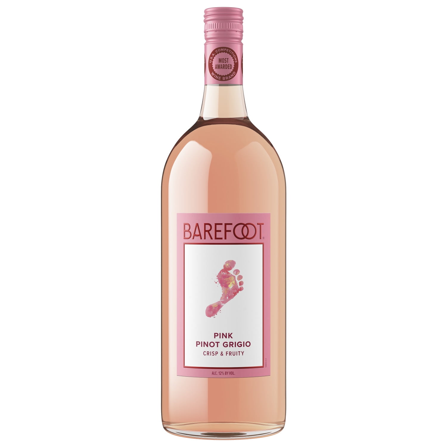 Barefoot Cellars Pink Pinot Grigio Wine, 1.5L Glass Bottle, 12% ABV