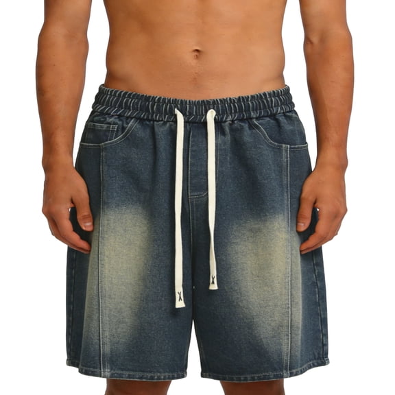 Unisex Jorts Mens Mid Rise Denim Shorts Wide Leg Baggy Jeans Womens Casual Streetwear Y2k Short Pants with Pockets Blue XXL
