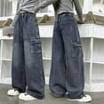 thumbnail image 2 of Spring Winter Baggy Jeans Girls Wide Leg Elastic Waist Multiple Pockets Cargo Pants Trousers Jeans Denim Long Pants For Children 5-14Years, 2 of 9